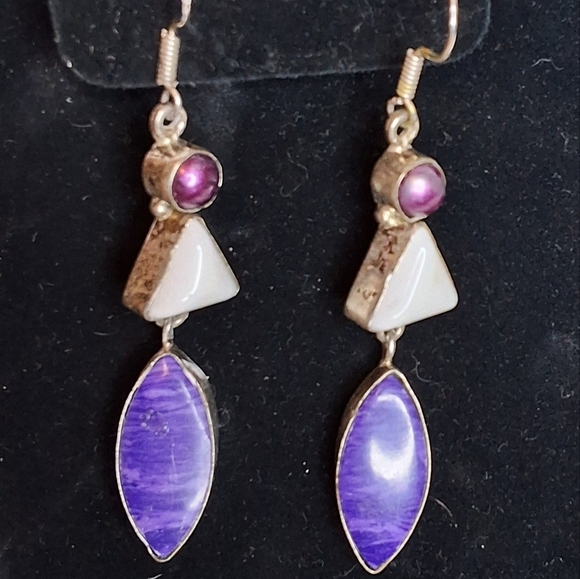 Vintage Chariote And Howlite Y2K Sterling Dangle Earrings - Picture 2 of 4